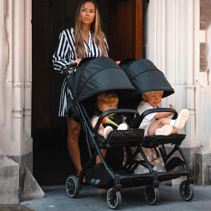 Deryan Rolo X2 pushchair in black, 2-in-1 pram and buggy for infants to 4 years, compact, foldable, with adjustable seat.