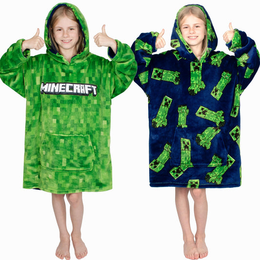 Minecraft Oversized Hoodie Blanket for Kids Teens Reversible Super Soft Fleece Warm Boys Hoodie One Size Gift for Boys