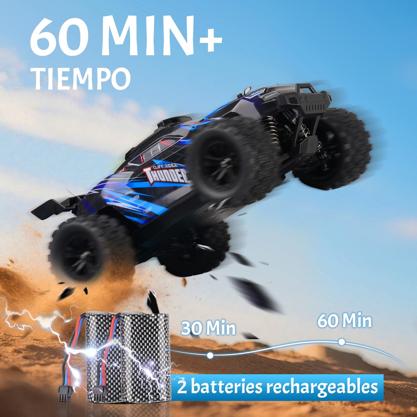 JOYTREKY Remote Control Cars - 1:18 RC Car 40KM/H 2.4GHz 4WD All Terrain Off-Road Drift Truck Hobby Grade with dual rechargeable batteries for extended play Ideal for Kids Adults - Blue