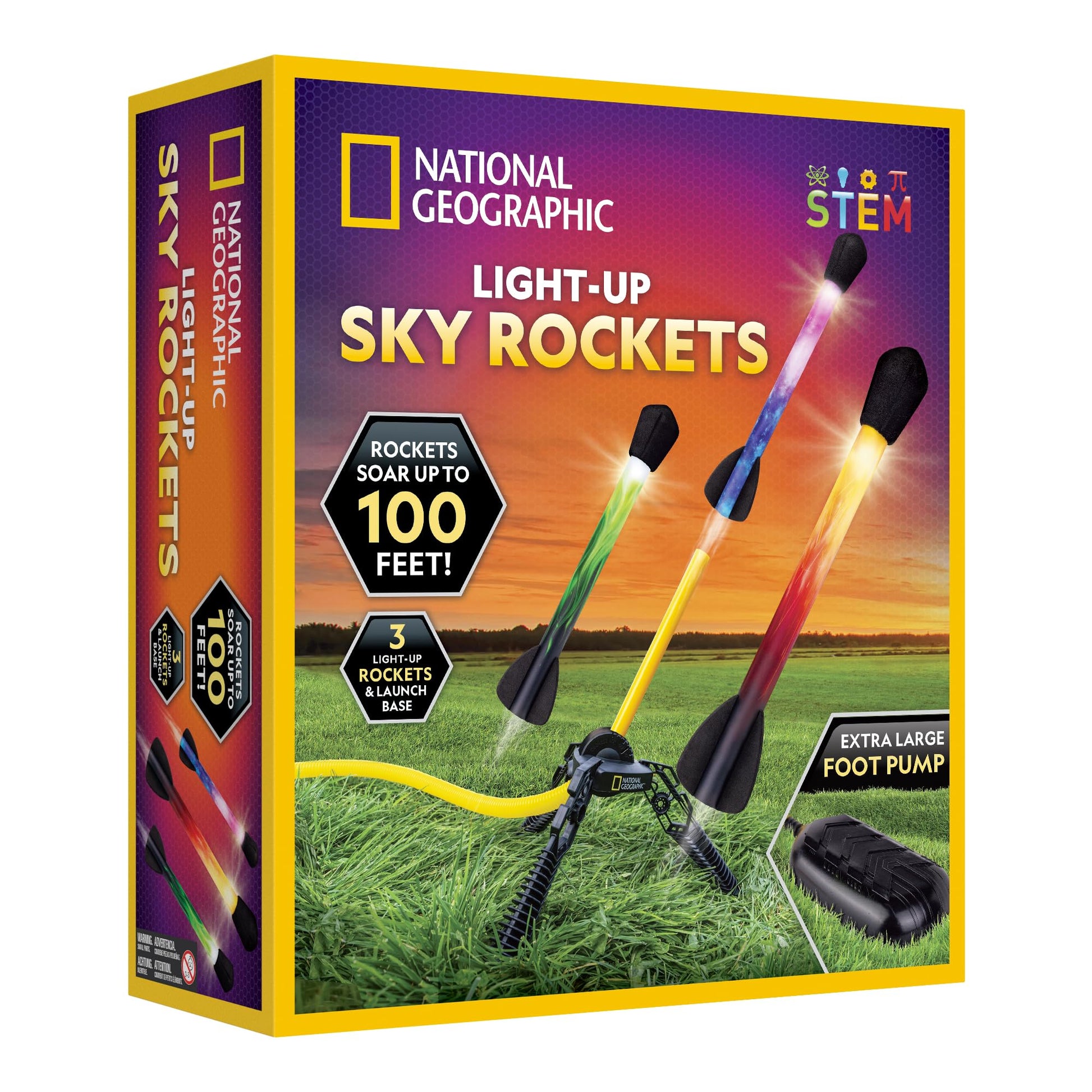 Blue Marble National Geographic air rocket launcher toy with LED foam rockets, designed for kids’ outdoor STEM science play.