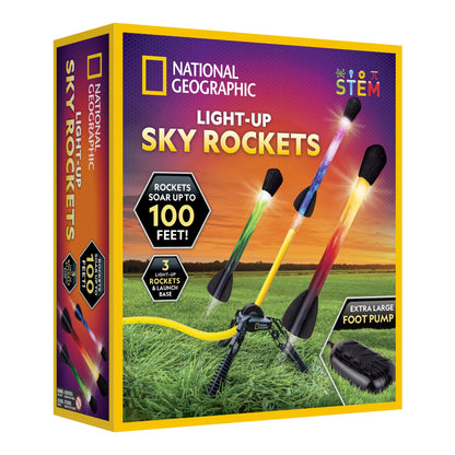 Blue Marble National Geographic air rocket launcher toy with LED foam rockets, designed for kids’ outdoor STEM science play.