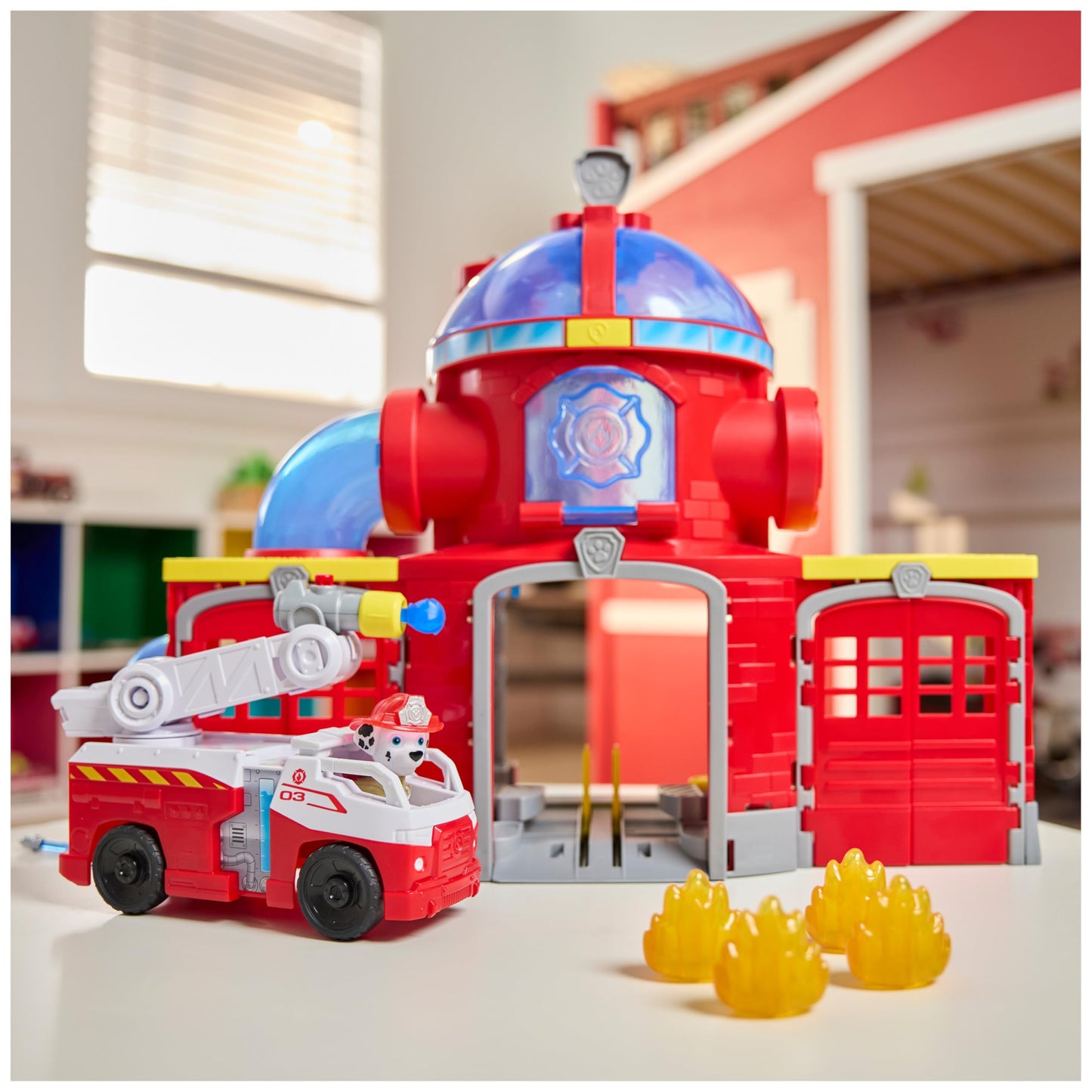 Paw Patrol Fire Rescue Command Center with Marshall Figure, Rescue Fire Truck, Lights, Launcher and Sound Fx, Kids Toys for Boys & Girls Ages 3 and Up