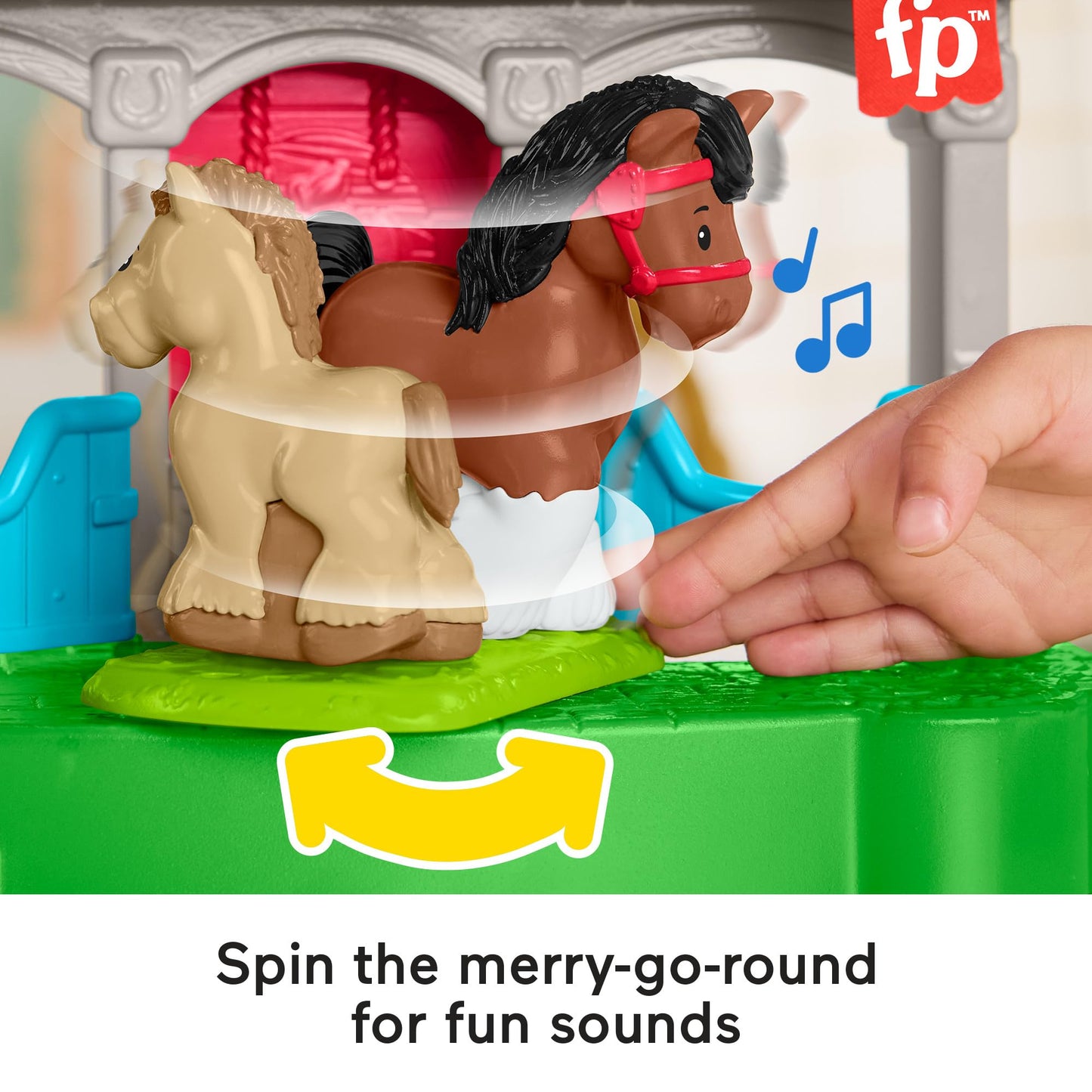 Fisher-Price Little People toddler horse stable playset with figures, accessories, and sounds for kids aged 1+ years.