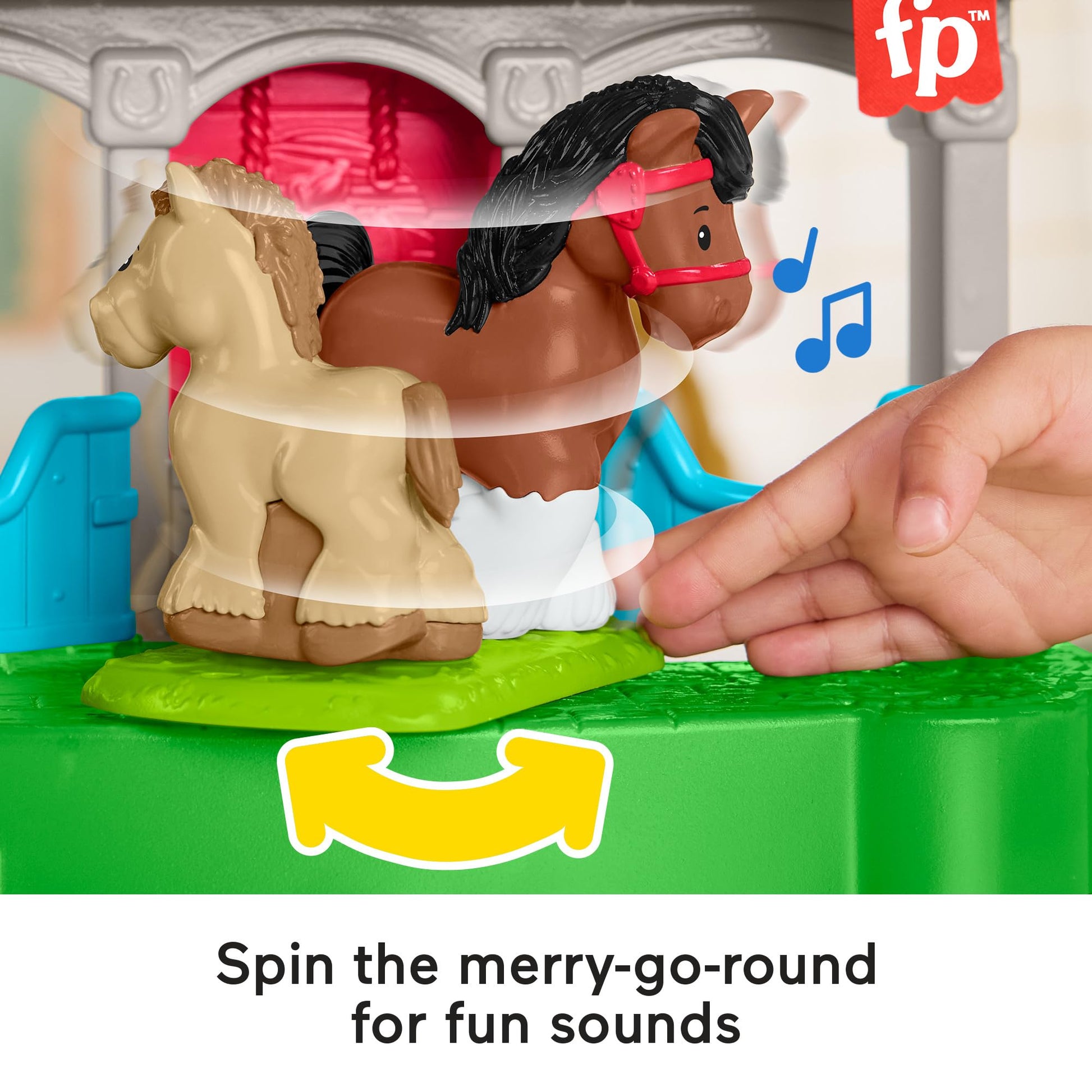 Fisher-Price Little People toddler horse stable playset with figures, accessories, and sounds for kids aged 1+ years.