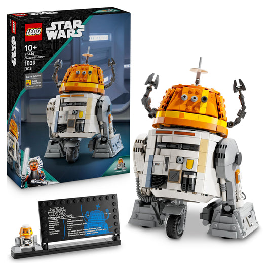LEGO Star Wars 75416 Chopper astromech droid figure with lever-activated head movements and detachable arms.
