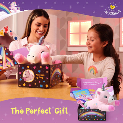 SNUGSHINE Glow in The Dark Unicorn Plush Set with Unicorn Book & Torch Projector starring Glimmer the Glowing Unicorn
