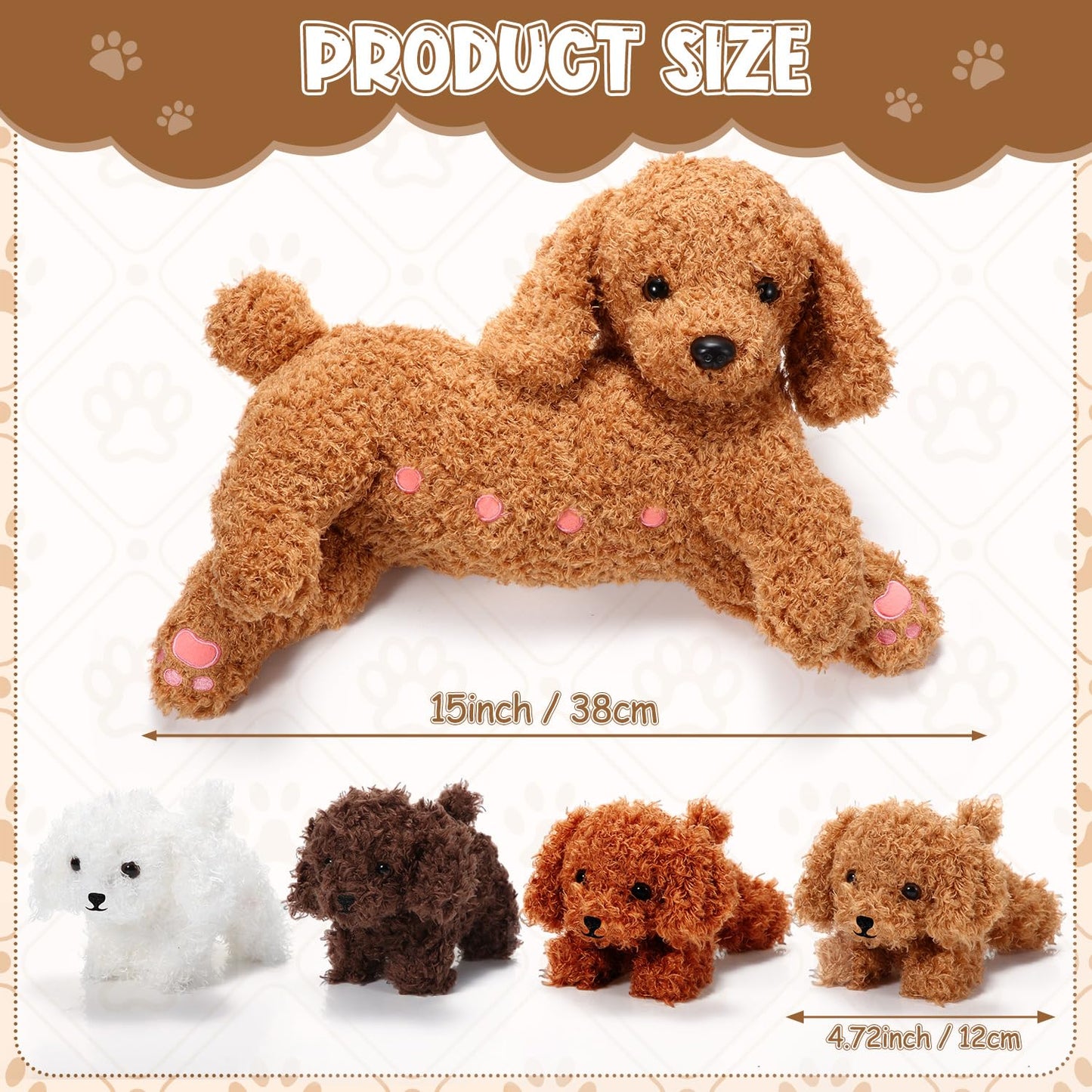 Honoson Nurturing Dog Mommy Plush Set With 4 Baby Puppies - Soft Cute Themed Stuffed Toys for Kids, Girls, Boys - Easter Birthday Gifts (Curly Dog)