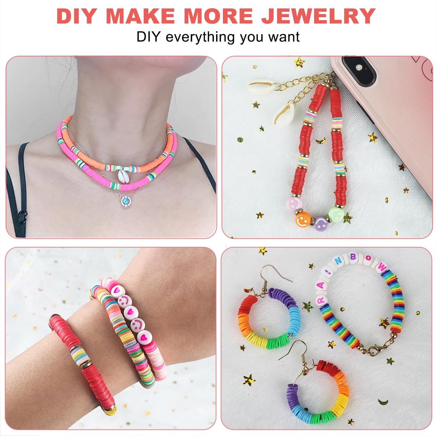 Fournine 5300 Pcs Clay Beads Friendship Bracelet Making Kit, Preppy Flat Polymer Heishi Beads for Jewellery Making Kit, with Charms DIY Craft Gifts for Teen Girls