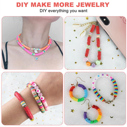Fournine 5300 Pcs Clay Beads Friendship Bracelet Making Kit, Preppy Flat Polymer Heishi Beads for Jewellery Making Kit, with Charms DIY Craft Gifts for Teen Girls