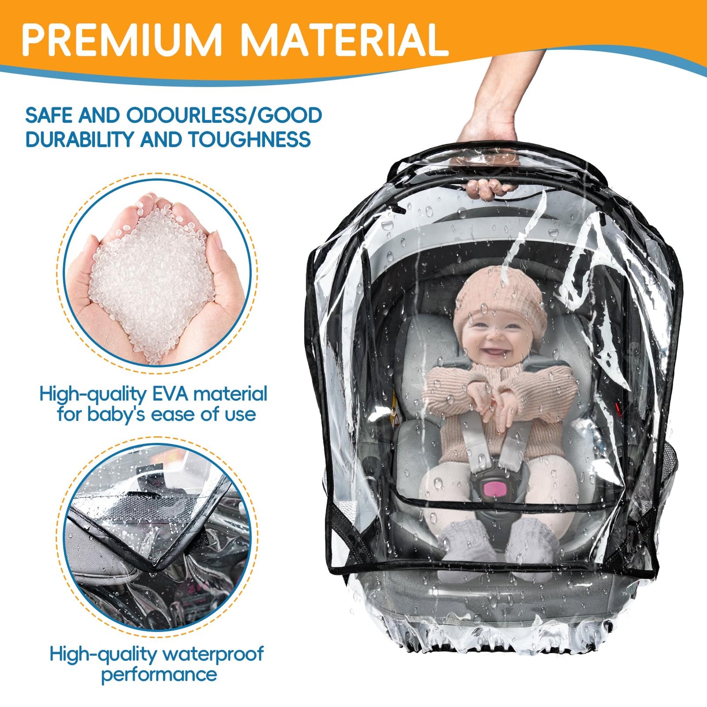 Bemece Universal Car Seat Rain Cover, Baby Car Seat Rain Cover with Side Ventilation and Quick-Access Large Window, Easy Carry for Multi-Brand Car Seats