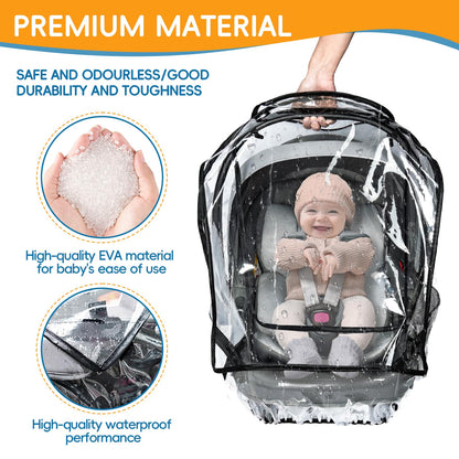Bemece Universal Car Seat Rain Cover, Baby Car Seat Rain Cover with Side Ventilation and Quick-Access Large Window, Easy Carry for Multi-Brand Car Seats