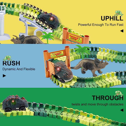 Dinosaur Race Track Toys,Create A Dinosaur World Road Race for Kids Toys,Flexible Track Playset and 2 Cool Dinosaurs Car for 3 4 5 6 7 8 Year Old Boys Girls Gift