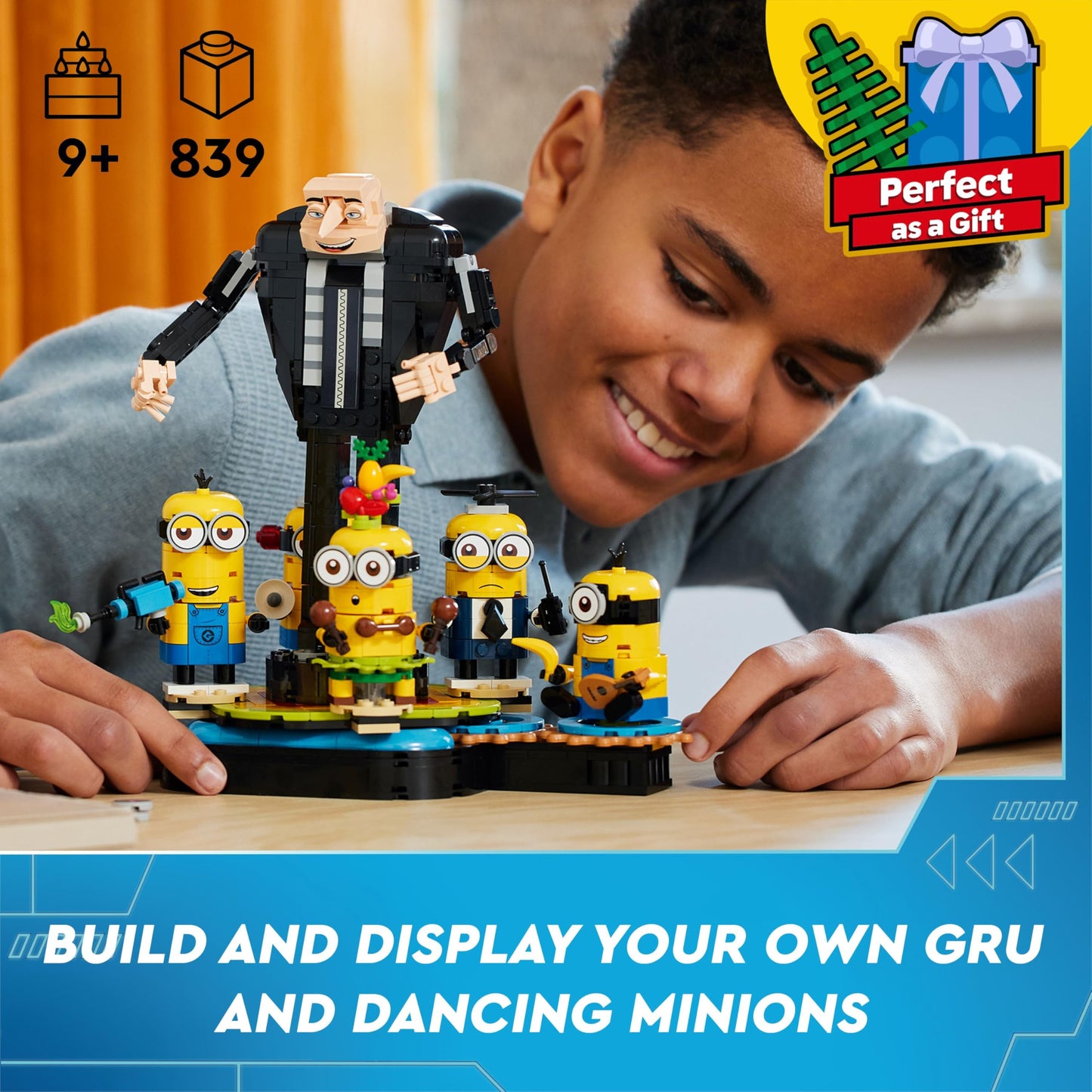LEGO Despicable Me playset featuring Gru and Minions figures, ideal for kids aged 9 and up, showcasing buildable toys.
