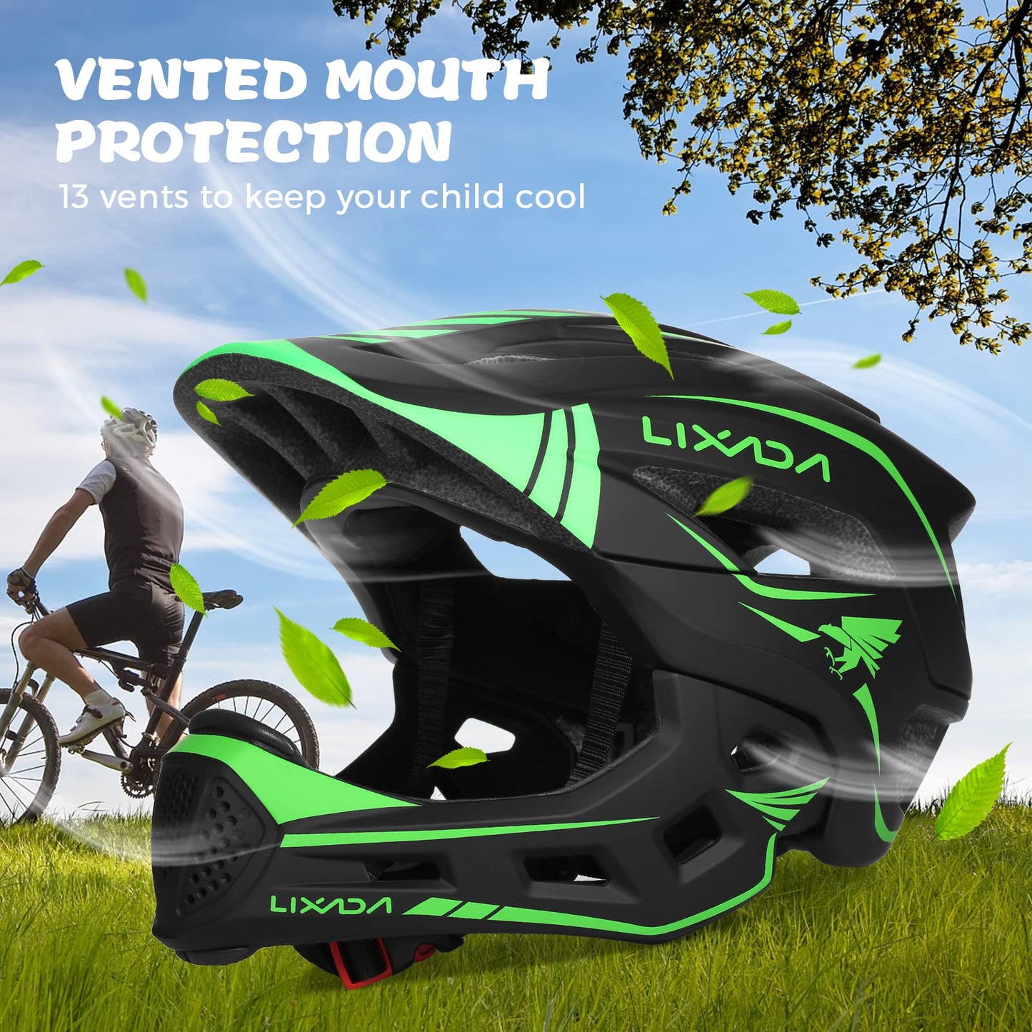 Lixada Kids Full Face Helmet Detachable Child Boys Girls Bike Helmet Protective Gear for Cycling Skateboarding Roller Skating Cycle Helmet 52-58cm