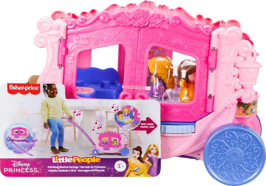 Fisher-Price Little People Toddler Toy Disney Princess Pull-Along Musical Carriage Playset with Figures for Pretend Play Kids Ages 18+ Months, JCW72