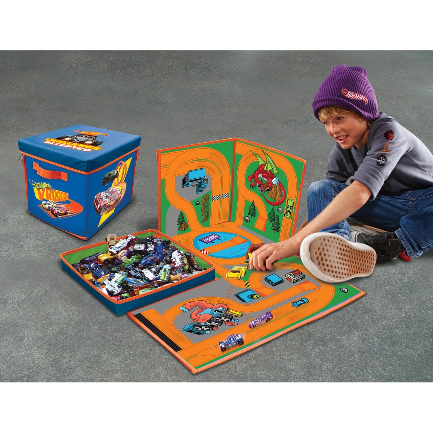 PETERKIN | Hot Wheels ZipBin Playmat and Storage | Storage for 300 cars and playmat! | Toy Cars & Motors | Ages 3+