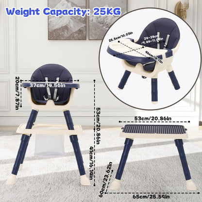 7-in 1 Baby High Chair, Highchair with Removable Game Table, Adjustable Height, Footrest, Portable Baby Chair Multifunctional Combination for Babies Toddlers (Blue)