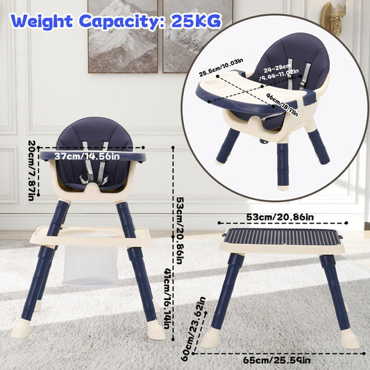 7-in 1 Baby High Chair, Highchair with Removable Game Table, Adjustable Height, Footrest, Portable Baby Chair Multifunctional Combination for Babies Toddlers (Blue)