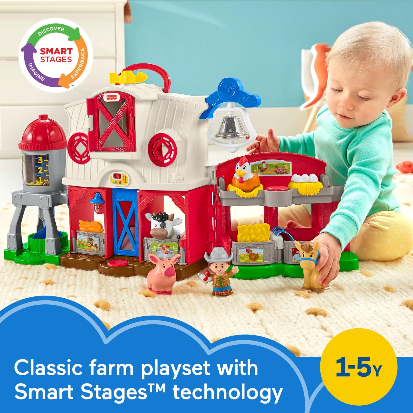 Fisher-Price Little People Caring for Animals Farm - English Edition, interactive playset with Smart Stages learning for toddlers and kids. Ages 1-5 years. GLT78