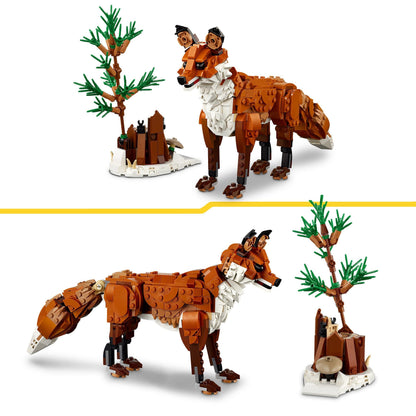 LEGO Creator 3in1 Forest Animals set showing a red fox, owl, and squirrel models in a woodland scene for kids.