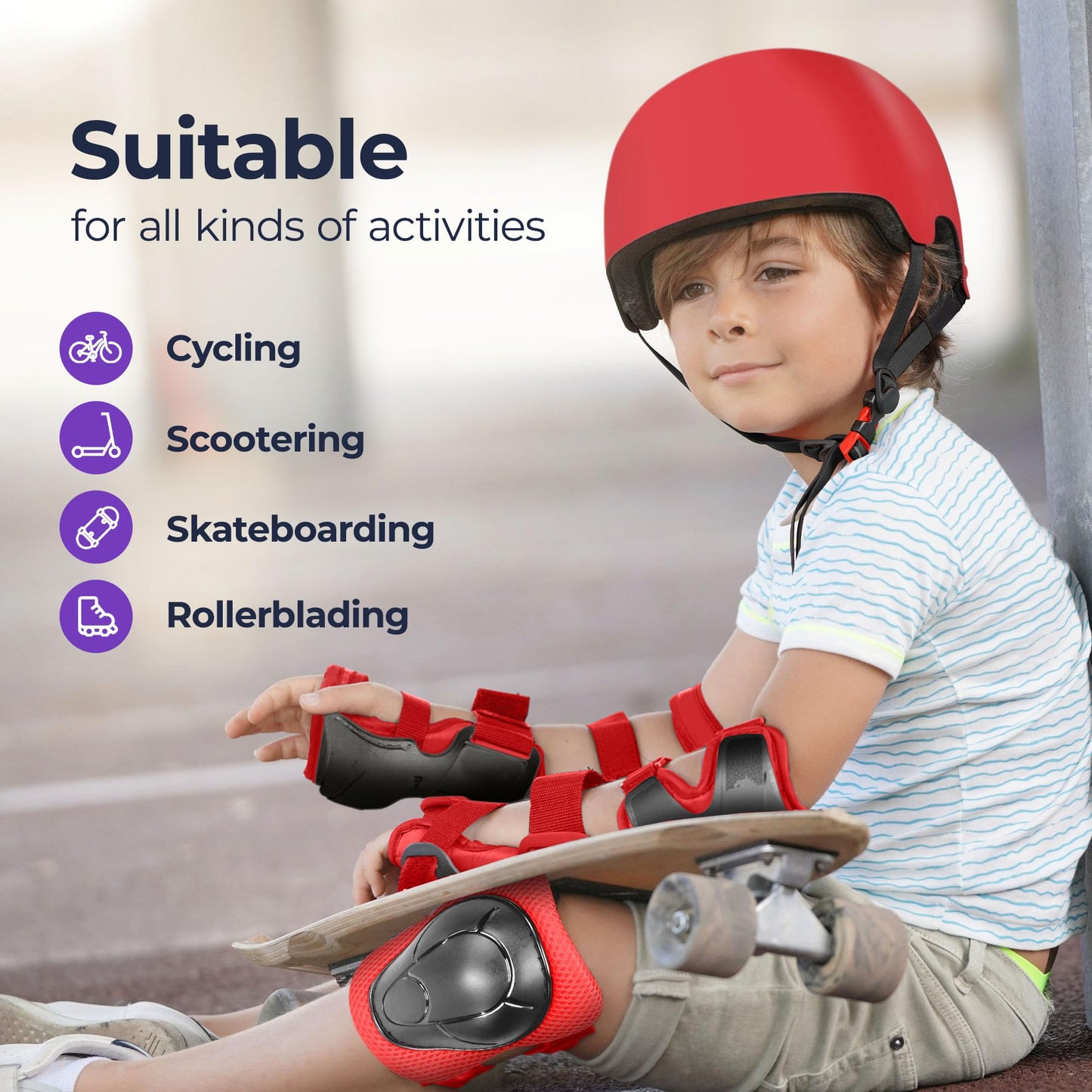 Niftii Kids Helmet with Pads - Adjustable Multi-Sport Complete Safety Gear for Cycling, Skateboarding & Scooting - Ideal for Boys & Girls Ages 3-15 - Kids Bike Helmet Set, Red