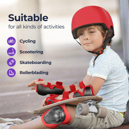 Niftii Kids Helmet with Pads - Adjustable Multi-Sport Complete Safety Gear for Cycling, Skateboarding & Scooting - Ideal for Boys & Girls Ages 3-15 - Kids Bike Helmet Set, Red
