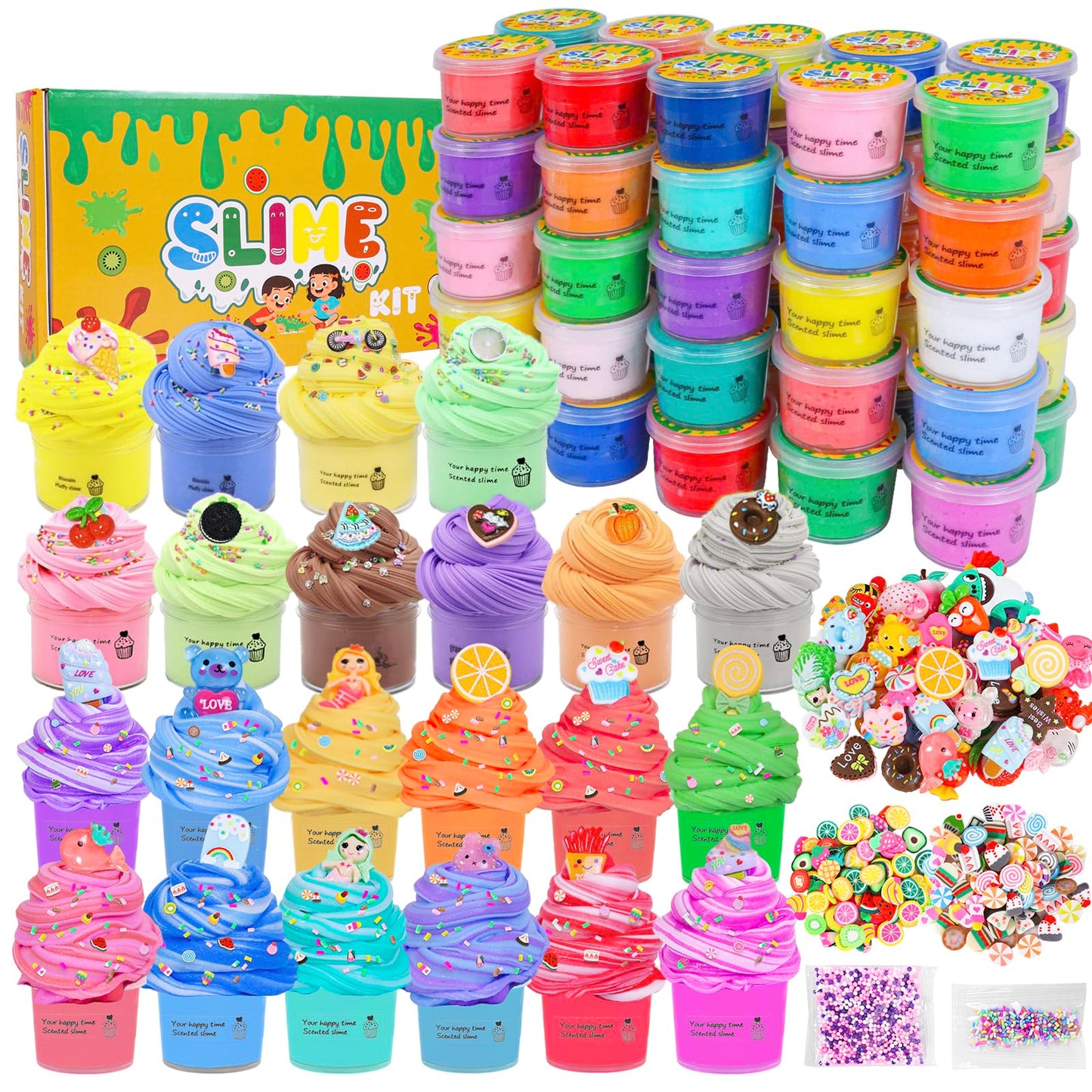 Set of 15 mini butter slime containers from FODYNE with colorful cotton candy and fruit scents, soft, non-sticky, DIY stress relief toys for kids