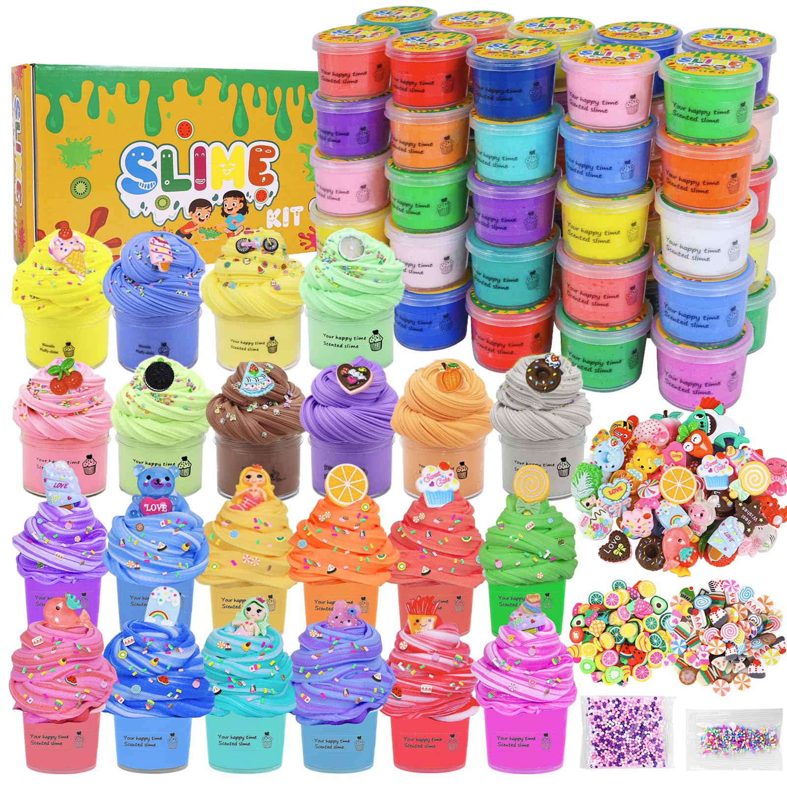 Set of 15 mini butter slime containers from FODYNE with colorful cotton candy and fruit scents, soft, non-sticky, DIY stress relief toys for kids