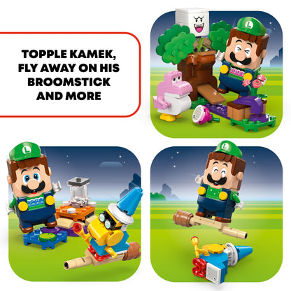 LEGO Super Mario Adventures set featuring LEGO Luigi toy, pink Baby Yoshi figure, garden playset, for kids and gamers.