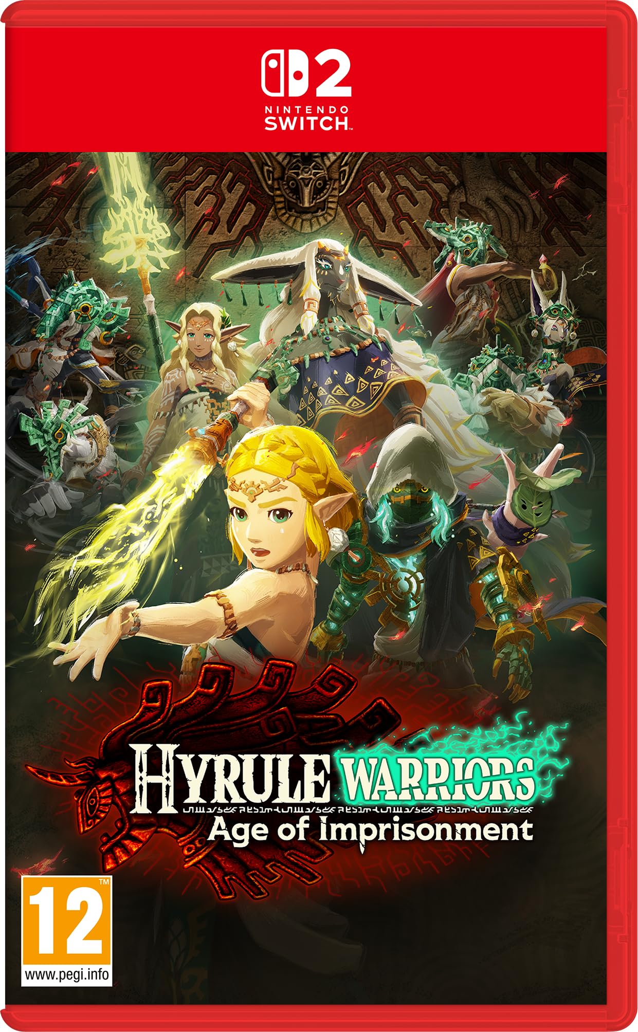 Close-up of the Nintendo Hyrule Warriors: Age of Imprisonment game box with artwork featuring characters and fantasy scene.