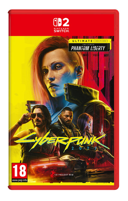 Cyberpunk 2077: Ultimate Edition game for Nintendo Switch, featuring artwork and game case with Bandai Namco branding.