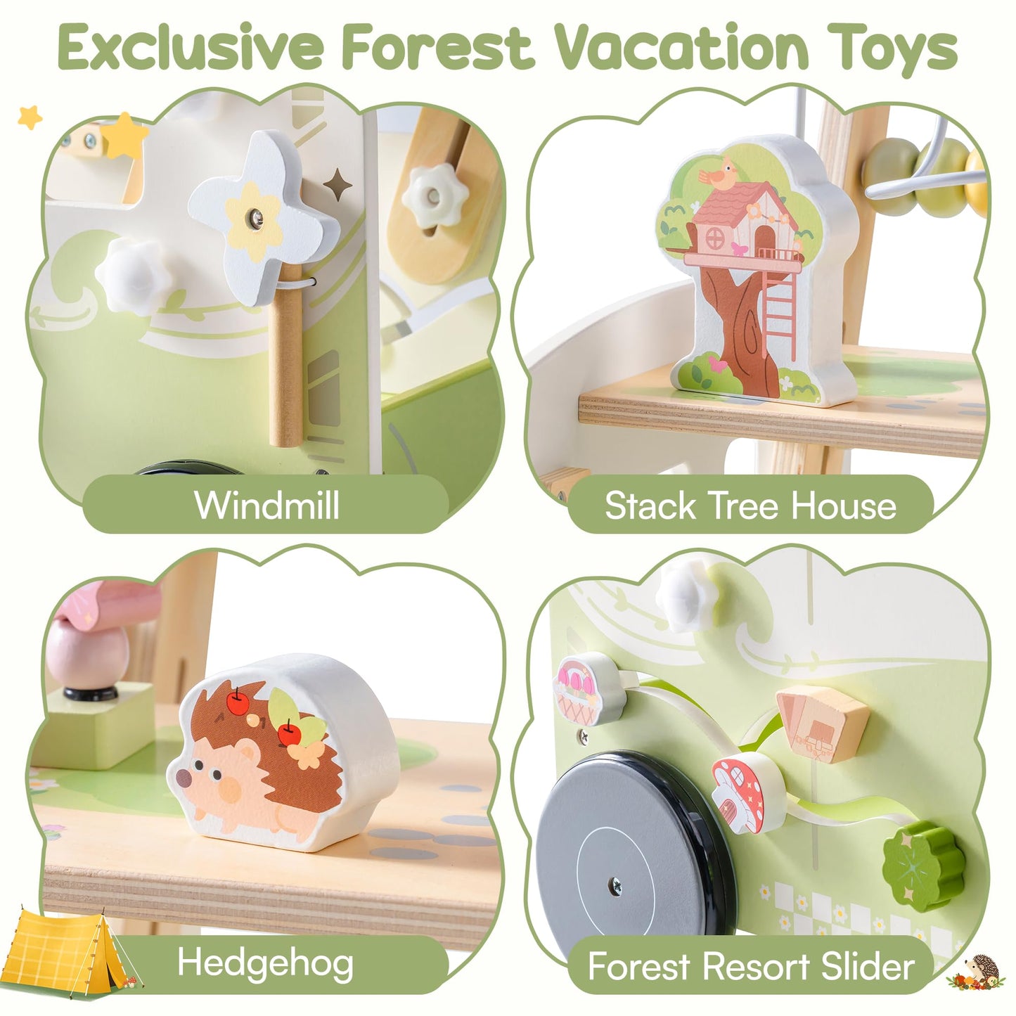 ROBOTIME wooden baby walker with green animal design, featuring wheels, height adjustment, and speed control for toddlers 10-36 months