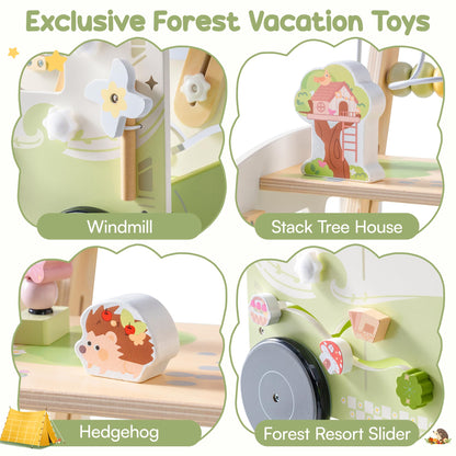 ROBOTIME wooden baby walker with green animal design, featuring wheels, height adjustment, and speed control for toddlers 10-36 months