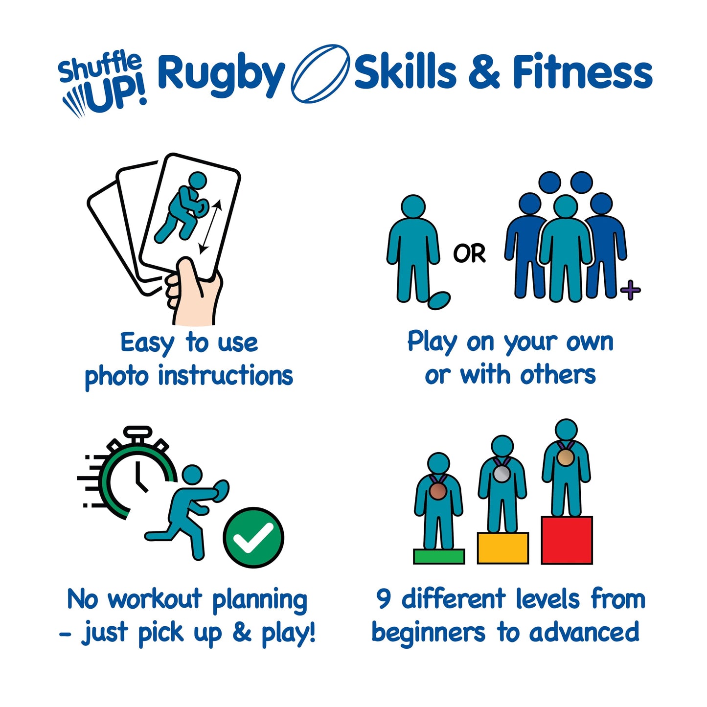 Shuffle Up Rugby Games - Family Games with 70+ Fun & Active Fitness Workout Cards, Stocking Fillers, Rugby Training Equipment Aid, Rugby Gifts for Boys & Girls