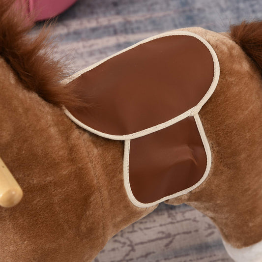 HOMCOM Kids Plush Rocking Horse w/Sound Moving Mouth Wagging Tail Children Rocker Ride On Toy Gift 3-6 Years Brown
