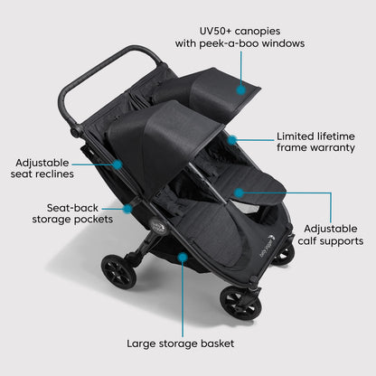 Baby Jogger City Mini GT2 Double All-Terrain Double Pushchair | Lightweight, Foldable Stroller | Opulent Black