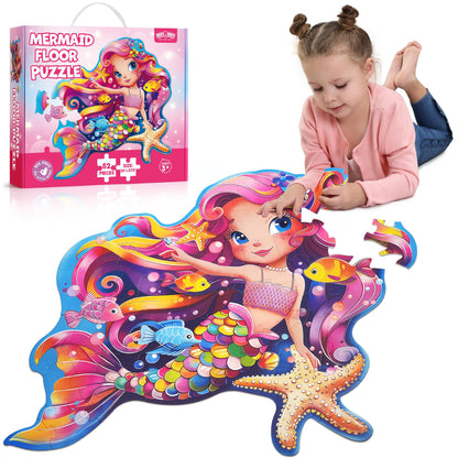 BenBen Large Floor Puzzles for Kids, 52 Pieces, 70 x 66 cm Jigsaw Puzzle for Children Age 3 Years Up, Educational Toys, Gift for Boys and Girls, Mermaid