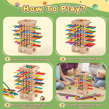 Wooden Board Game Montessori Toys, 42 Colourful Sticks Dice Game Math Educational Toy, Family Fun Ball Dropping Game, 1 to 6 Players Fine Motor Skills Travel Games for 3 4 5 6 Years Old Boy Girl