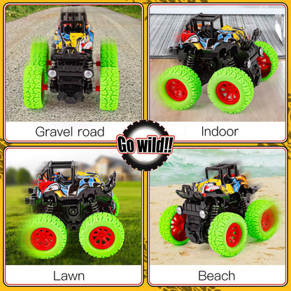 m zimoon Monster Inertia Truck, 2 Pack Off-road Vehicle Toy Four-Wheel Race Cars with 360 Degree Rotation, Toddler Car Toys Birthday Gift for 3 4 5 6 7 8 year old Kids Boys Girls (Blue+Green)