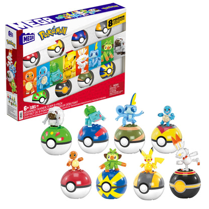 MEGA Pokémon action figure building toys set with 191 pieces, featuring Pikachu, Charmander, and Squirtle characters.