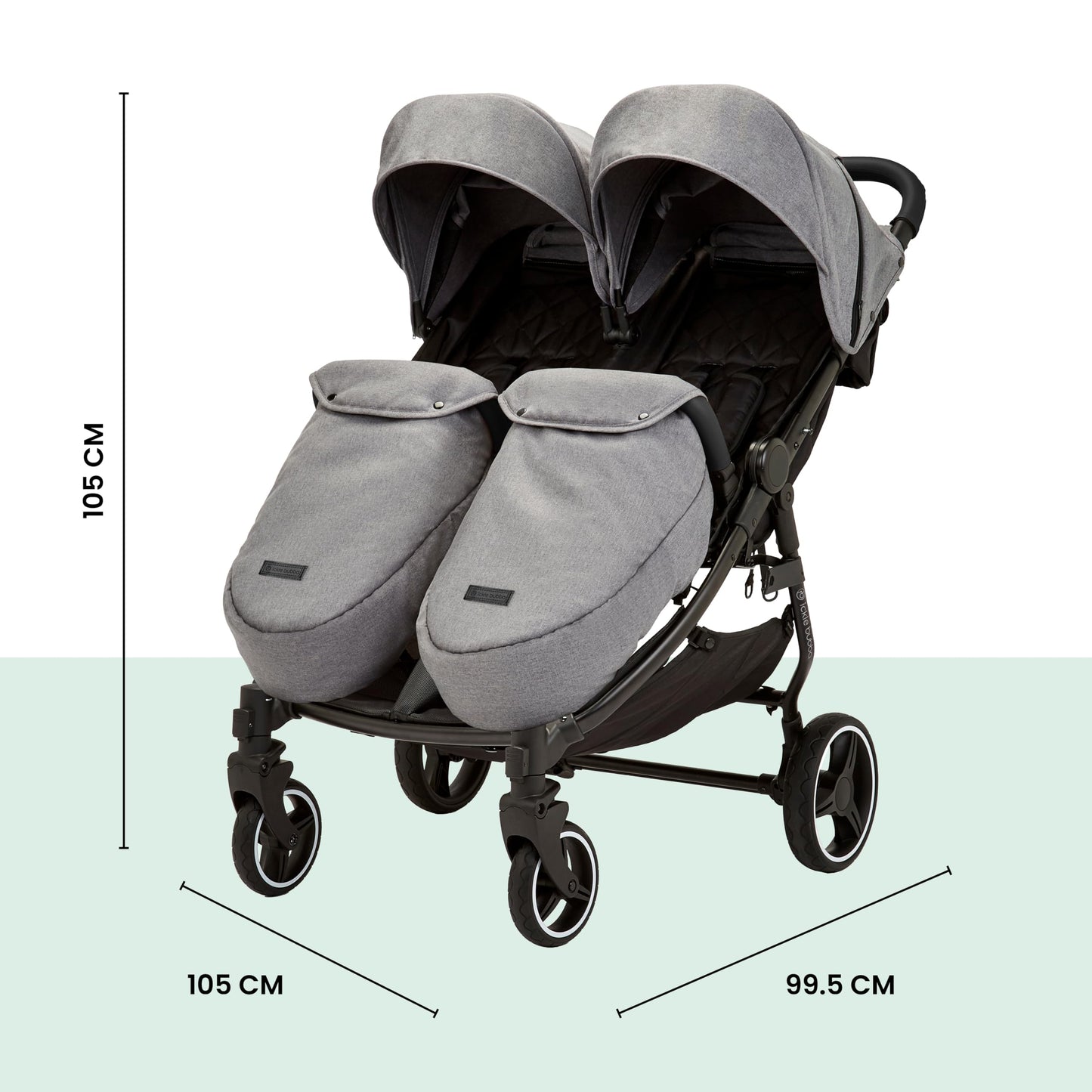 Ickle Bubba Venus Double Stroller – Twin Pushchair from Birth to 15kg per Seat, Independent Recline Seats, Footrest, Rain Cover, Compact Fold, Swivel Wheels & Suspension (Space Grey)
