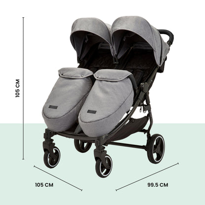 Ickle Bubba Venus Double Stroller – Twin Pushchair from Birth to 15kg per Seat, Independent Recline Seats, Footrest, Rain Cover, Compact Fold, Swivel Wheels & Suspension (Space Grey)