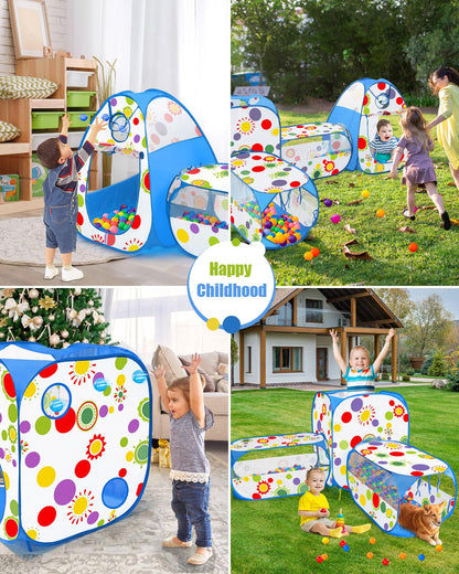 MAIKEHIGH Play Tent Tunnel, 4 in 1 Pop Up Tents Foldable Ball Pit Crawl Tunnel Indoor Outdoor Garden Game Boys Girls Baby Kids Gifts