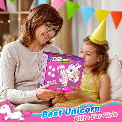 Hot Bee Remote Control Cars, Toy Cars for Kids Age 3 4 5 6, RC Stunt Car with LED Light, Unicorn Gifts for Girls, Unicorn Toys for 2 3 4 5 6 Year Old Girls