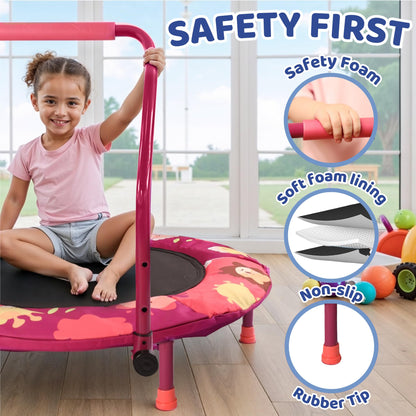 Happin 36" Mini Foldable Toddler Trampoline, Indoor Trampoline Kids with Height-Adjustable Handle, Noise-Free. Indoor & Outdoor with Super Safety Pad & Durable Steel Frame.