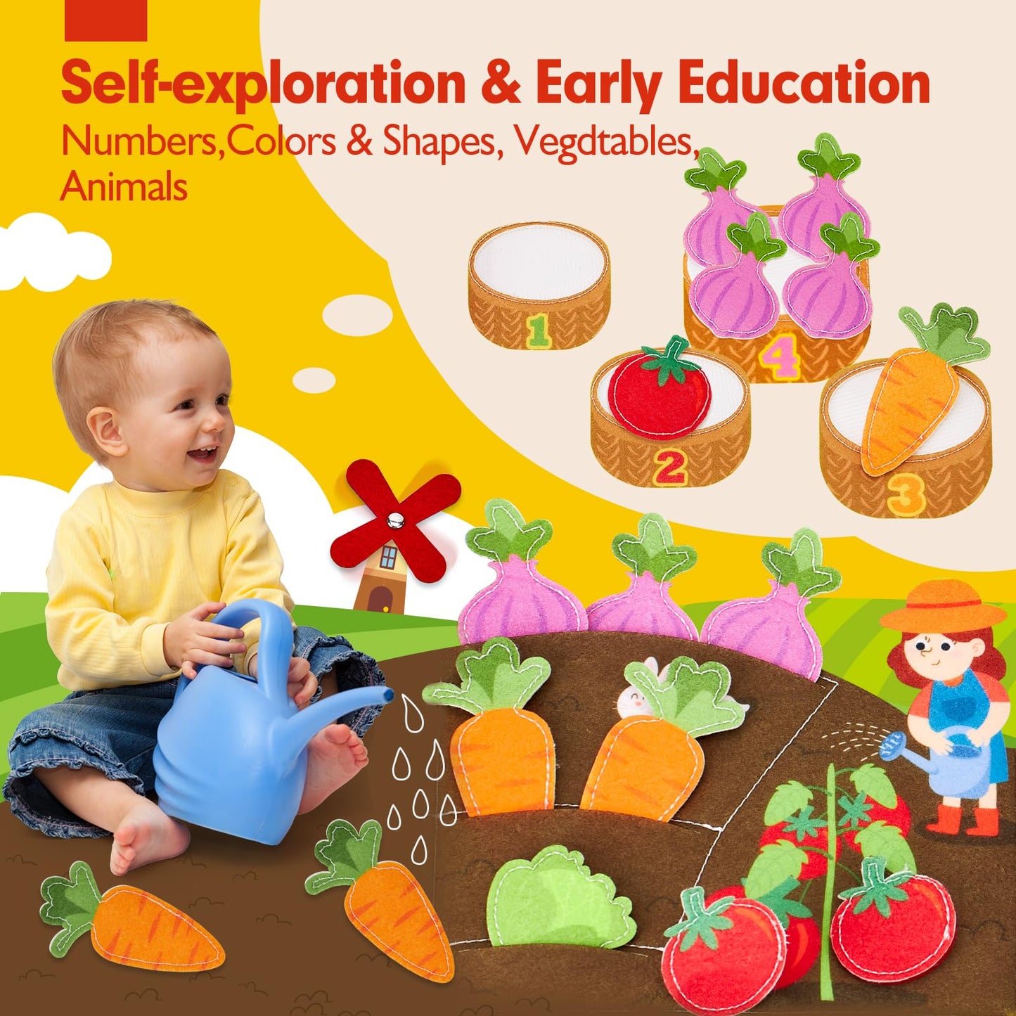 hahaland Montessori Busy Book for 1+ Year Old – 15-in-1 Interactive Sensory Busy Board, Educational Felt Toddler Quiet Toy & Travel Activity, Farm-Themed Baby Toy for 18M+ Girls Boys Airplane