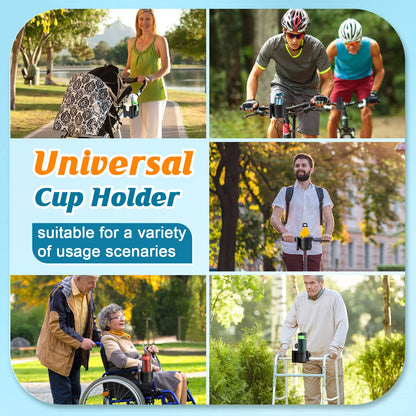 Guiseapue pram cup holder with phone holder for stroller, wheelchair, bike, and walker; black plastic organizer for baby essentials.