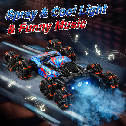Sunrad Remote Control Cars,8WD Gesture Sensing RC Stunt Cars,2.4GHz RC Drift Car with LED Light,Music and Spray,RC Car Toys Gifts for Kids 3-12 Year Old Boys,Indoor Outdoor Toy Gifts for Kids