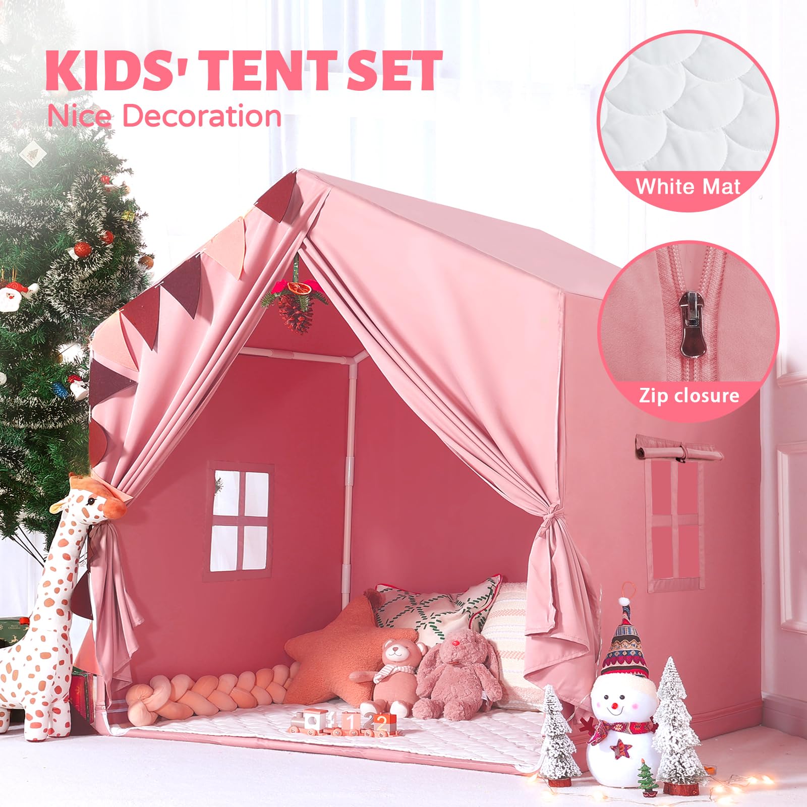 Pink kids play tent by Wilwolfer with window, perfect for indoor and outdoor play, ideal for children’s playrooms and outdoor fun.