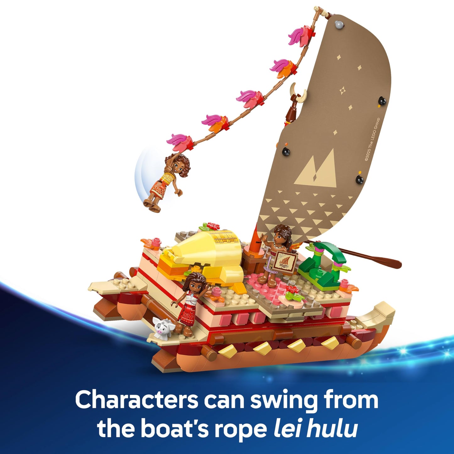 LEGO | Disney Moana 2 Moana's Adventure Canoe - Buildable Toy boat with a Textile Sail, Removable Deck, Campfire & 3 Mini Dolls incl. Loto and Moni - Gift for 6+ Year Old Girls & Fans - 43270